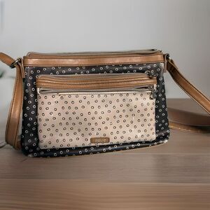Relic Black And White Circle Patterned Crossbody Purse Faux Leather‎